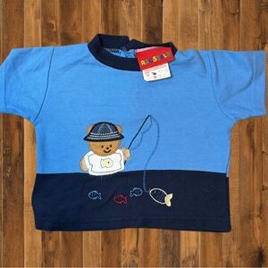 🐻 Vintage Ragscalls Baby Tee – Fishing Bear Graphic – Size 6M – Made in Canada